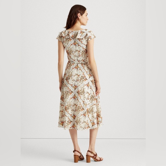 Lauren x Ralph Lauren | Petite Floral Crepe Midi Dress - Size 6P - Picture 2 of 10